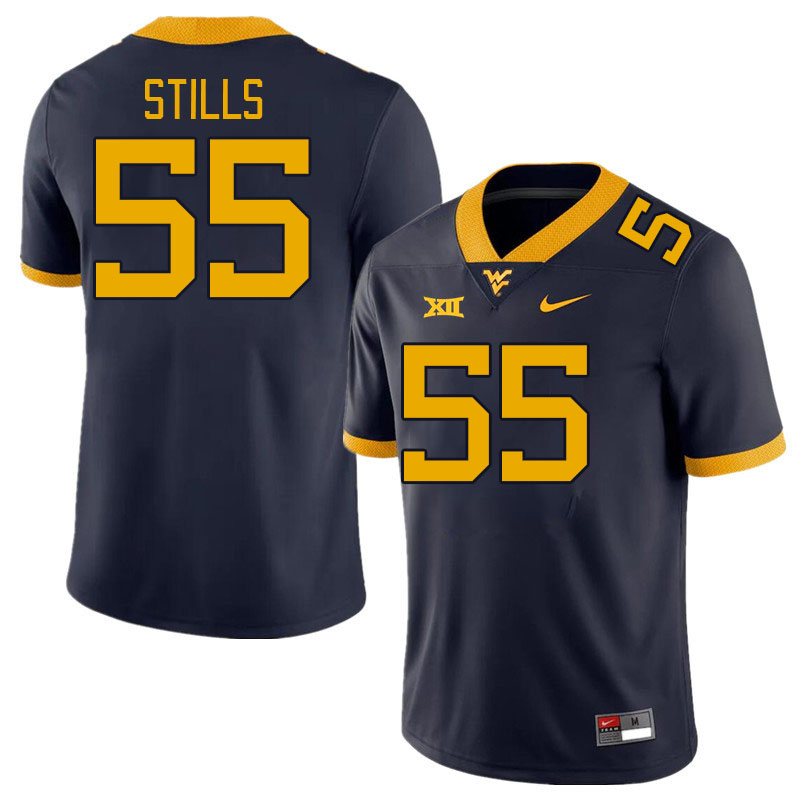 West Virginia Mountaineers #55 Dante Stills College Football Jerseys Stitched Sale-Navy